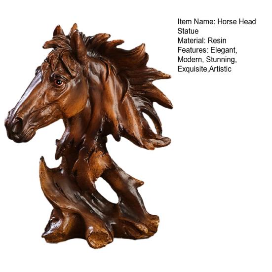 Horse Head Statue Rustic Animal Bust Sculpture Resin Retro Ornament for Office Living Room Bookshelf Fireplace Tabletop
