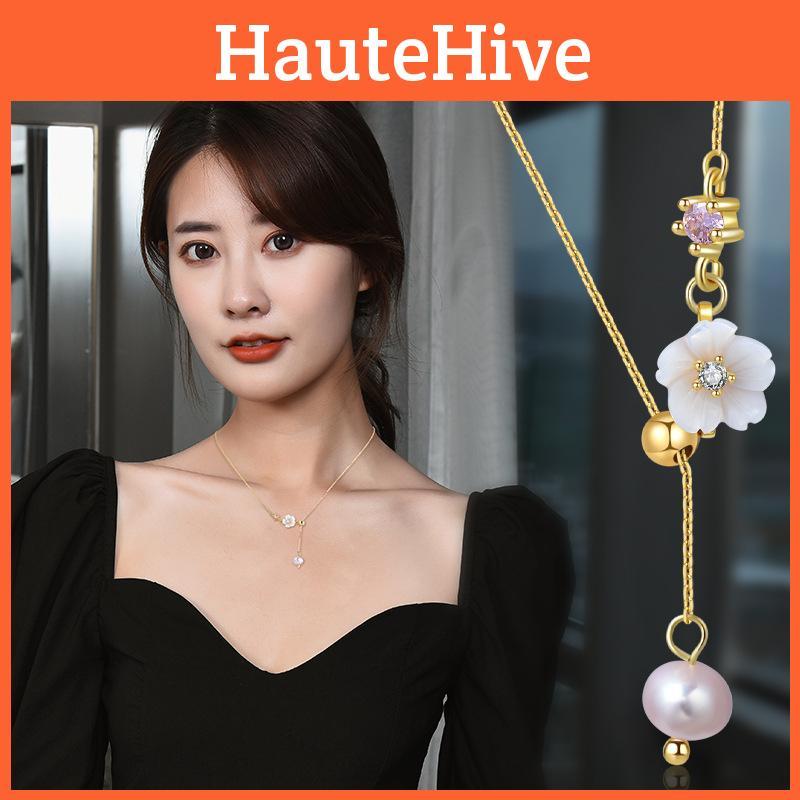 Chic 2022 New Fashionable Pearl Shell Flower Necklace With Zirconia Accents For Women