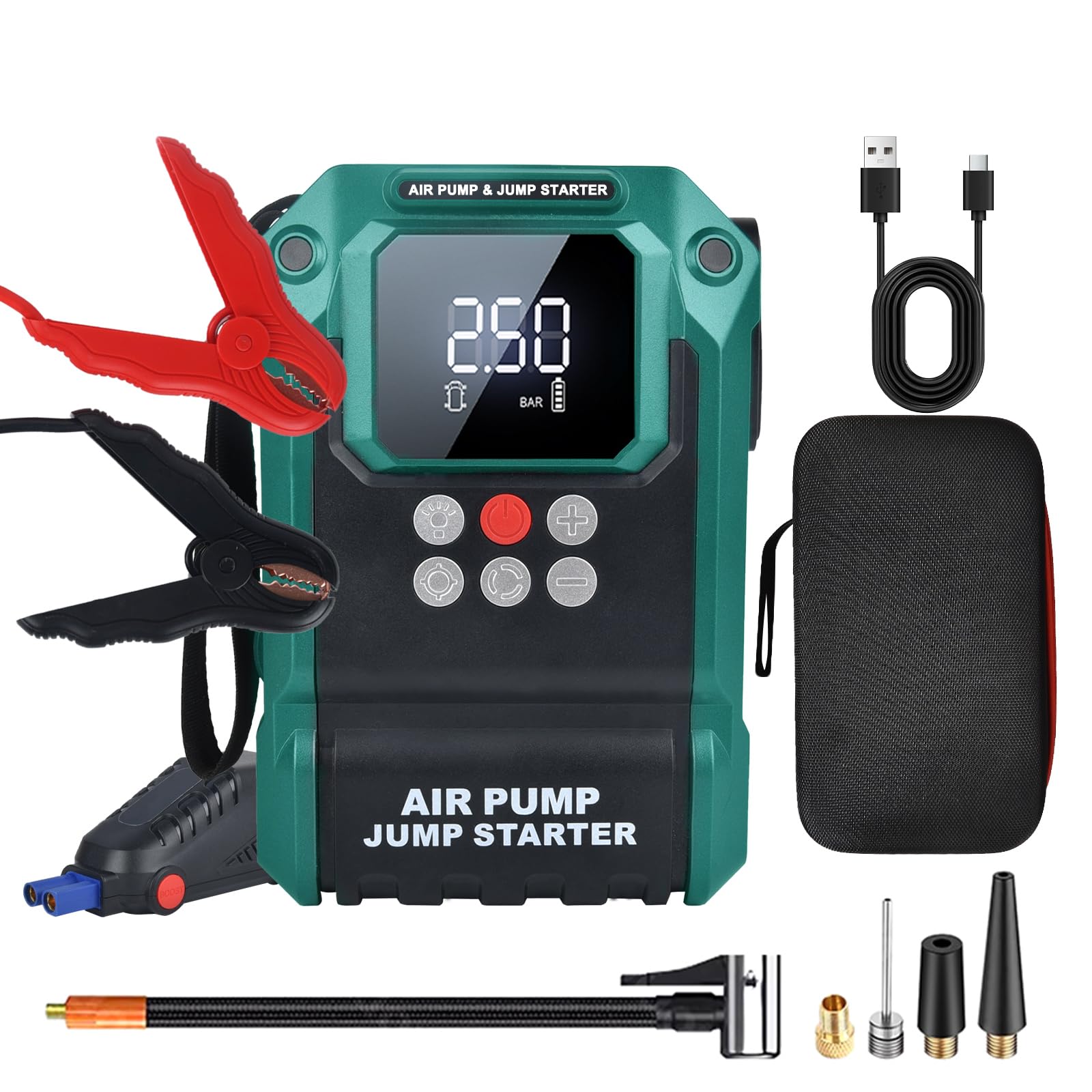 

TALLPOWER Пусковое устройство Jump Electric Air Engine с безопасностью Большая емкость 2000A Пик Супер Подходит до 10 л бензина и 8 л дизеля Быстрый Подходит для и зелёный