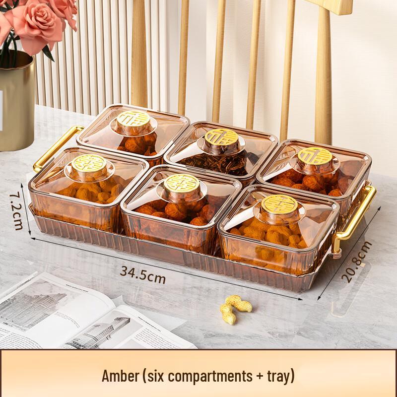 

Luxury Partitioned Dry Fruit & Candy Serving Platter with Tray Six Compartments + Tray
