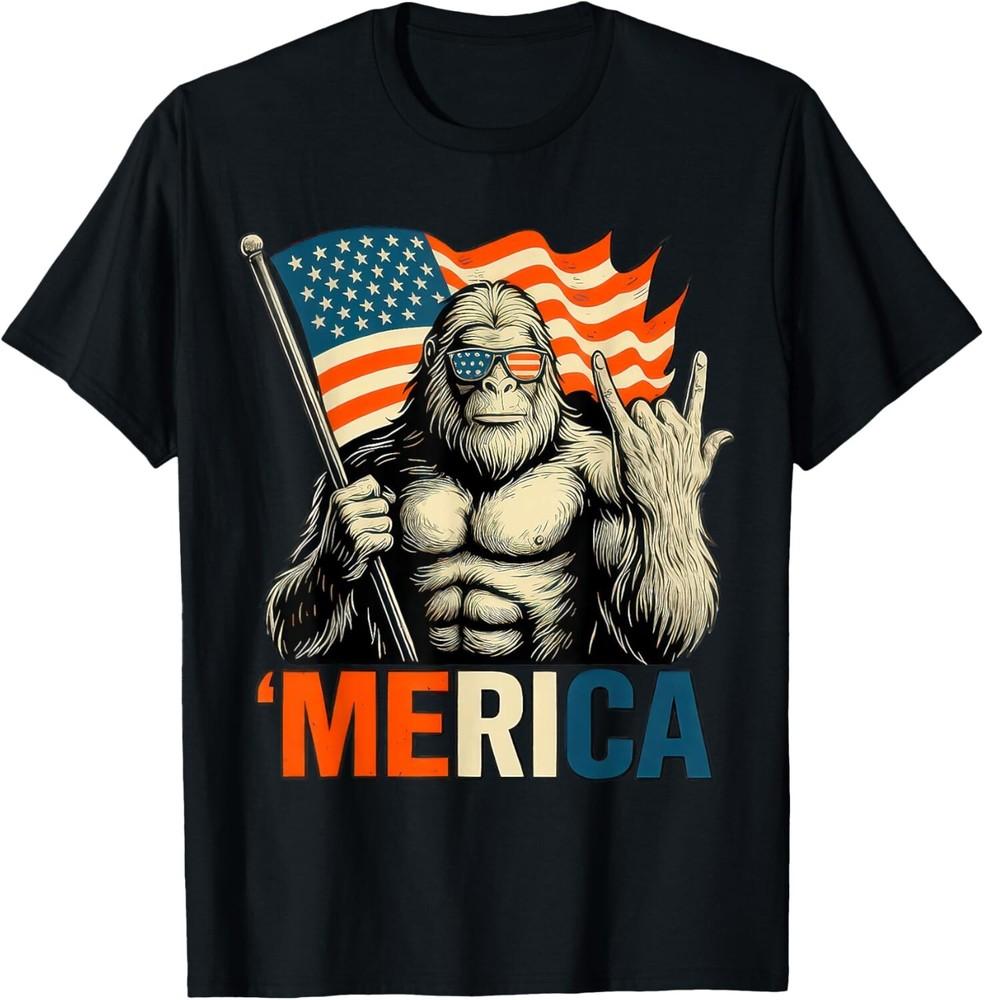 

Bigfoot Merica Rock Patriotic American Flag 4th Of July T-Shirt 2XL