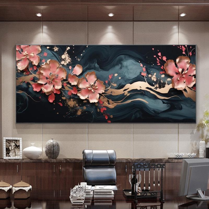 Pittura su Tela Floreale Art Fluid Moderna Arte Murale Poster e Stampe Fiore Dorato Marmo per Decorazione Parete Soggiorno Senza Cornice