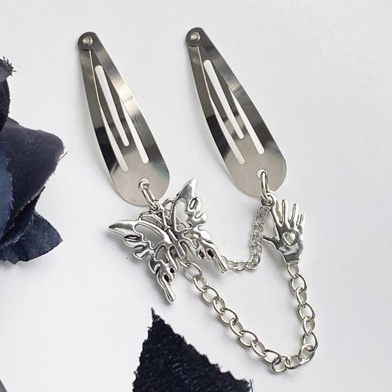 Gotyckie spinki do włosów dla kobiet Harajuku metalowe łańcuszki wsuwki do włosów dziewczęce punk motyle vintage akcesoria do włosów biżuteria Y2K