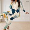 Women Plus Size Printed Two Piece Set Front Zip Long Sleeve Longline Top Fitted Pants