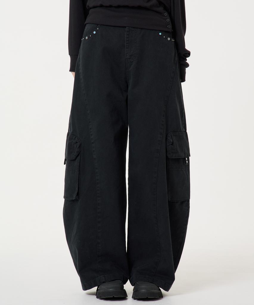 UNKNOWN PLANET Curved Cargo Cotton Pants Black