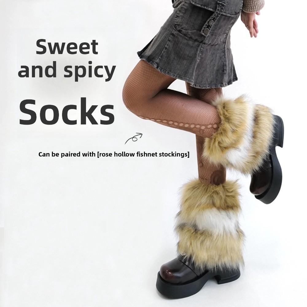 Kawaii Faux Fur Furry Leg Warmers Japanese Style Thickened Long Tube Sock JK Foot Cover Knee High Girls Socks Women Uniform