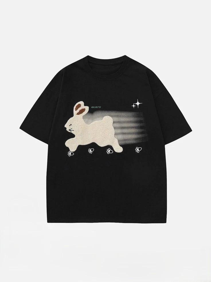 Running Bunny Cute Minimal Animal Graphic T Shirt L