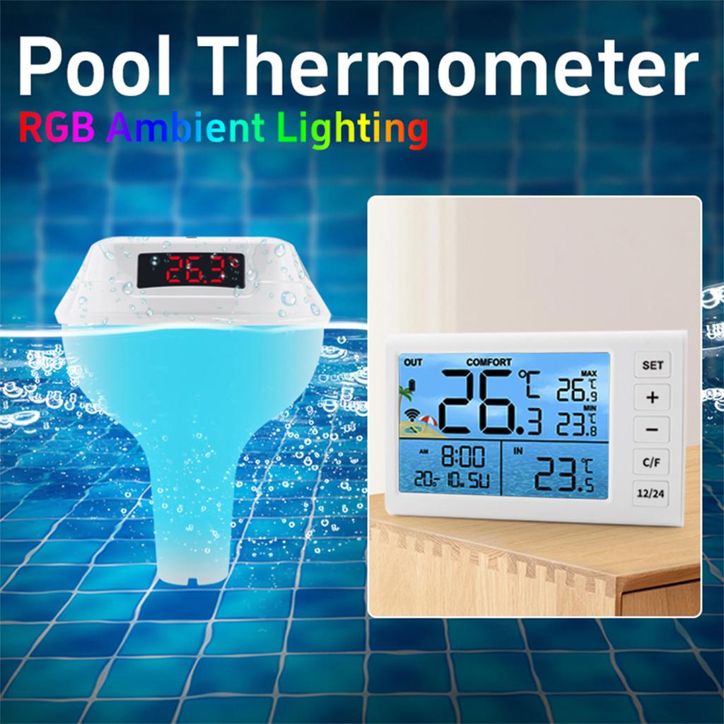 2025 New Wireless Floating Pool Thermometer Solar Pool Thermometer LED Digital Water Thermometer RGB Ambient Light