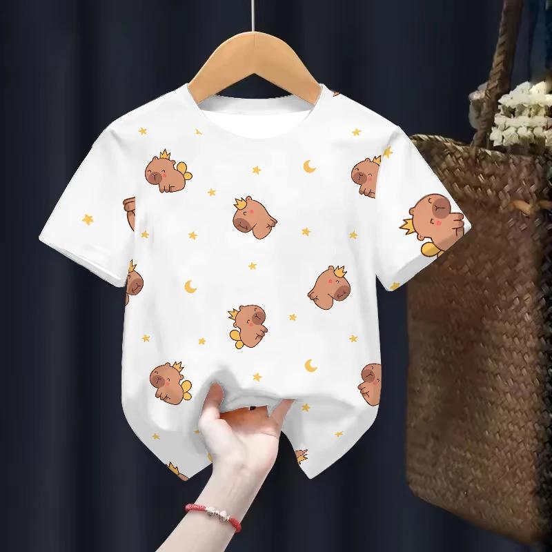 

Одежда для детей капибары Футболки Летние с принтом Мультяшная мода Футболка с коротким рукавом Топы для девочек Свободные футболки 100