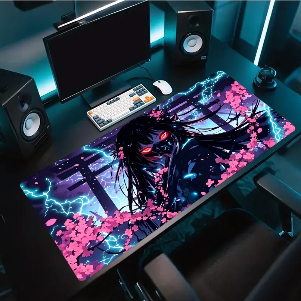 Samurai Anime Girl Large Mouse Pad Non Slip Rubber Desk Mat Stitched Edge For Computer Laptop Home Office Gaming Desktop Decor