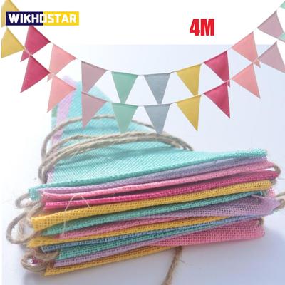 Bandierine di lino e juta colorate vintage per la decorazione di feste di compleanno e matrimoni, bar di caramelle