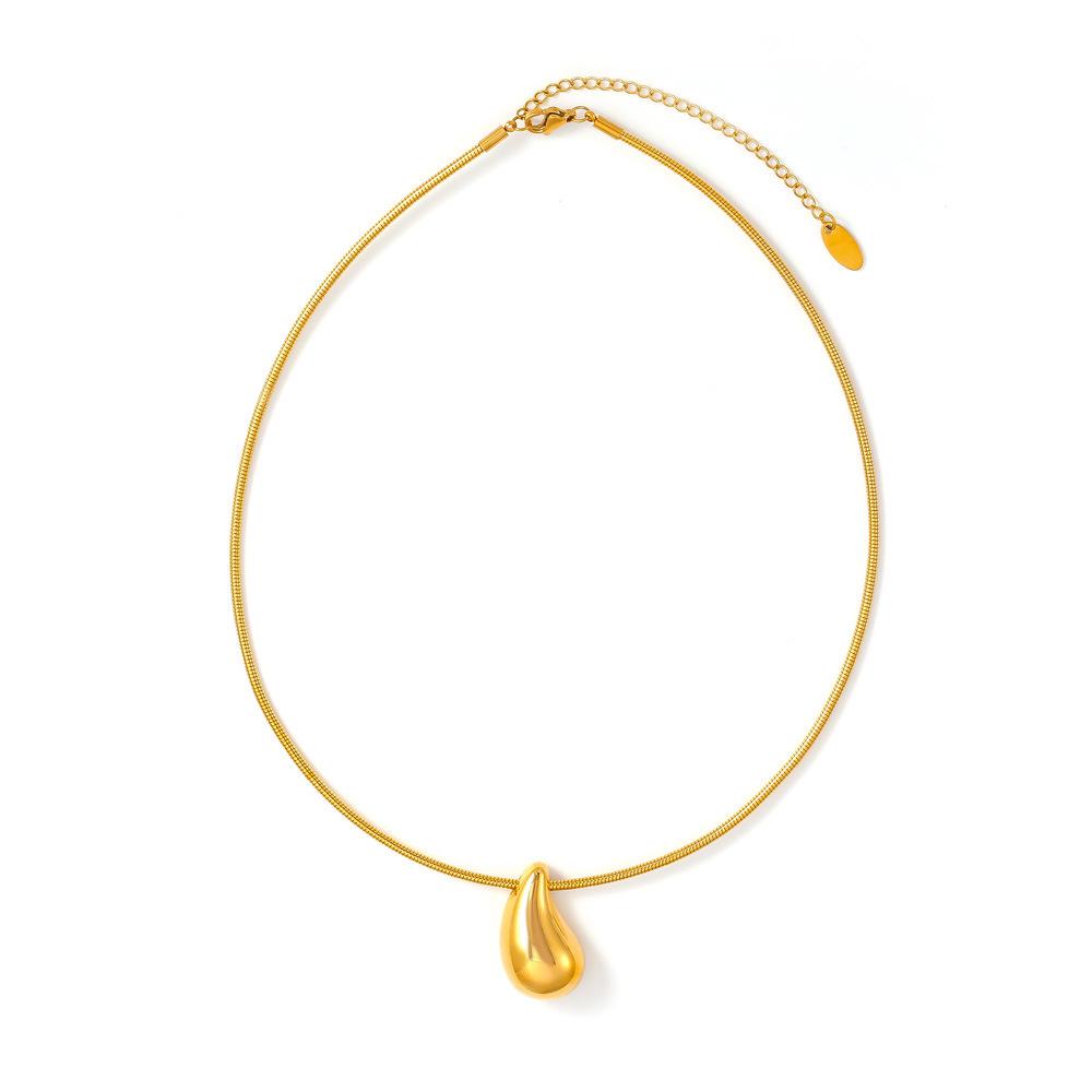 Trendy Gold Water Drop Pendant Necklace - 18K Gold Plated Stainless Steel, Unique Niche Design