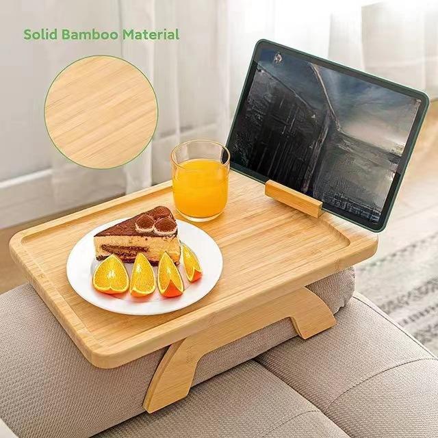 Bambus Sofa Snack Tablett Tisch, Clip-On Couch Armlehnen Organizer mit Handyhalter