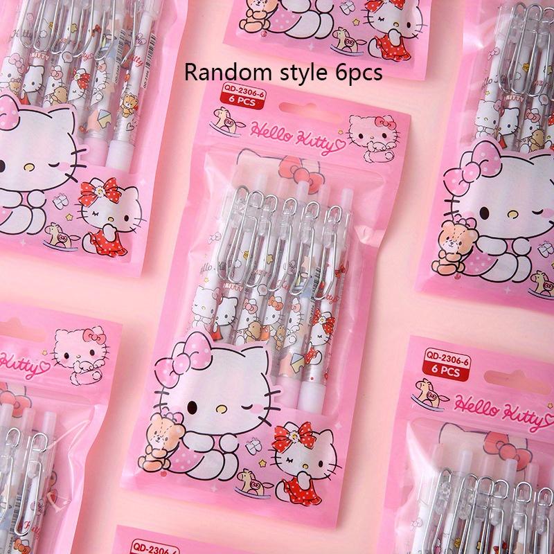 

6pcs Kuromi Sanrio cartoon cat bag metal pen clip press pen cute girl heart press neutral pen signature pen HelloKitty 0.5mm black Random style 6pcs