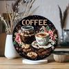 Round Vintage Aluminum Coffee Metal Sign with Floral Decor for Kitchen Wall Living Room Office Party Decoration