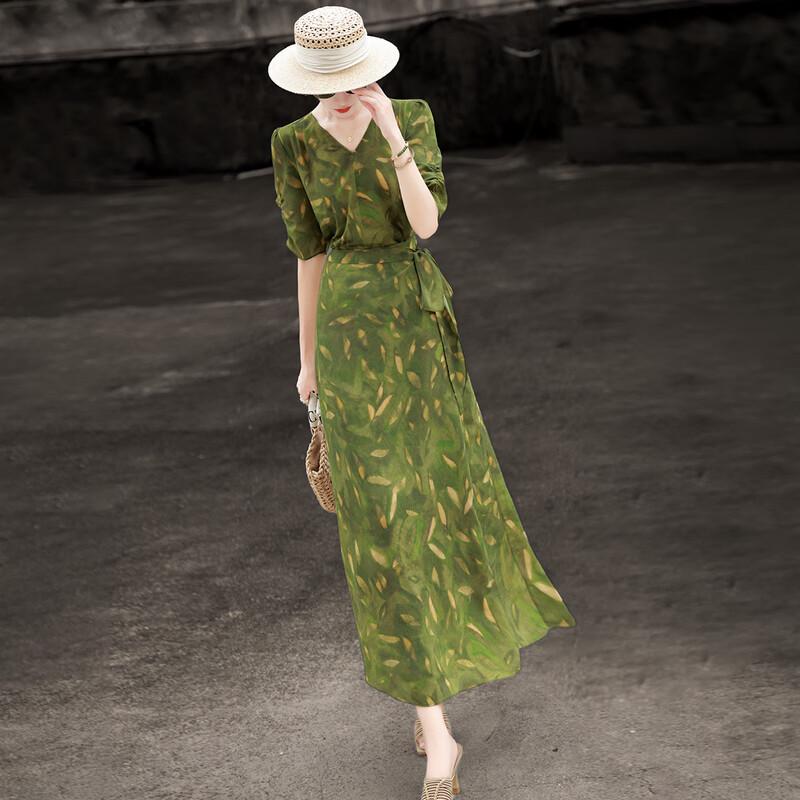 Elegant Floral V-Neck Chiffon Midi Dress L