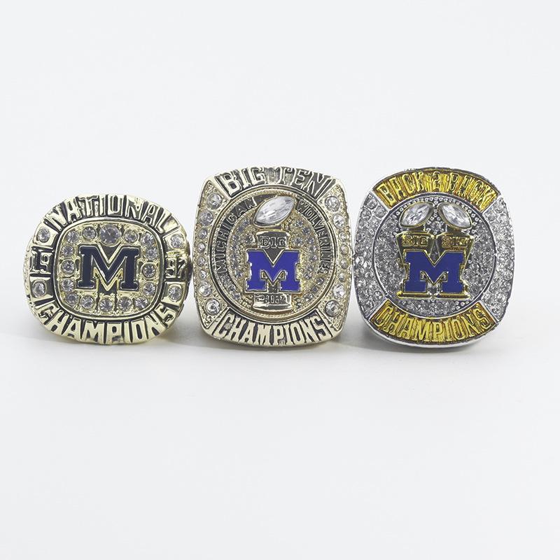 University of Michigan Wolverines NCAA Football Championship Rings Set (1997, 2021, 2022) - 3 Pieces Size 11