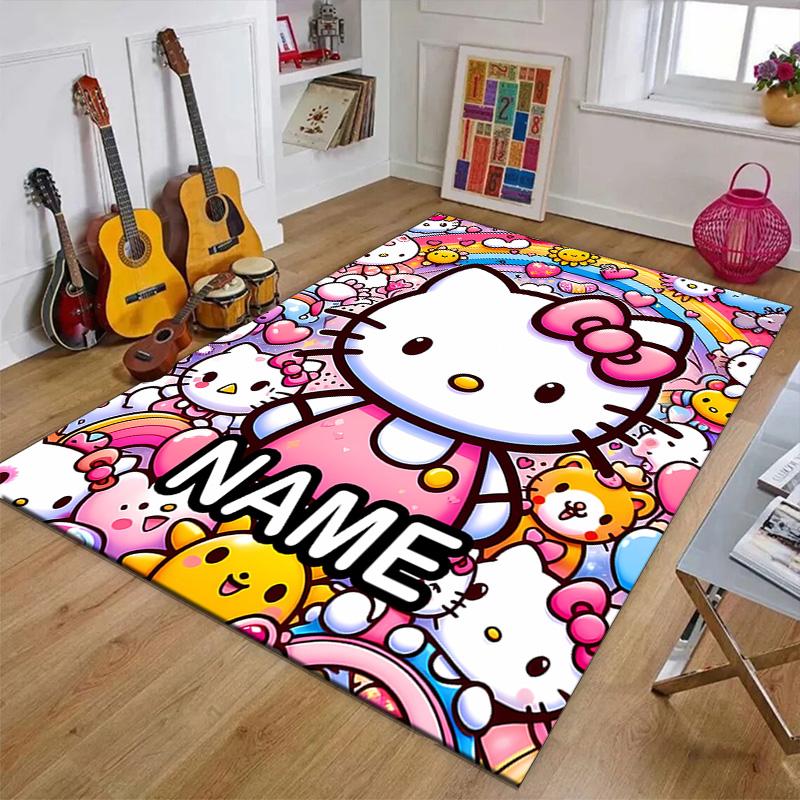 Custom HelloKitty Mat Personalized Name, Polyester Washable Indoor Entryway Rug, Gift for Christmas, Easter, Thanksgiving Day