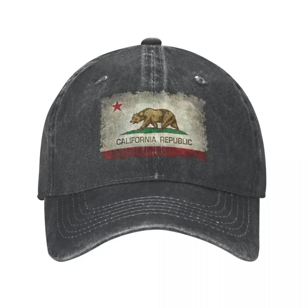 California Republic Bear Flag Baseball Caps Retro Distressed Denim Snapback Cap Unisex Outdoor Travel Adjustable Fit Caps Hat
