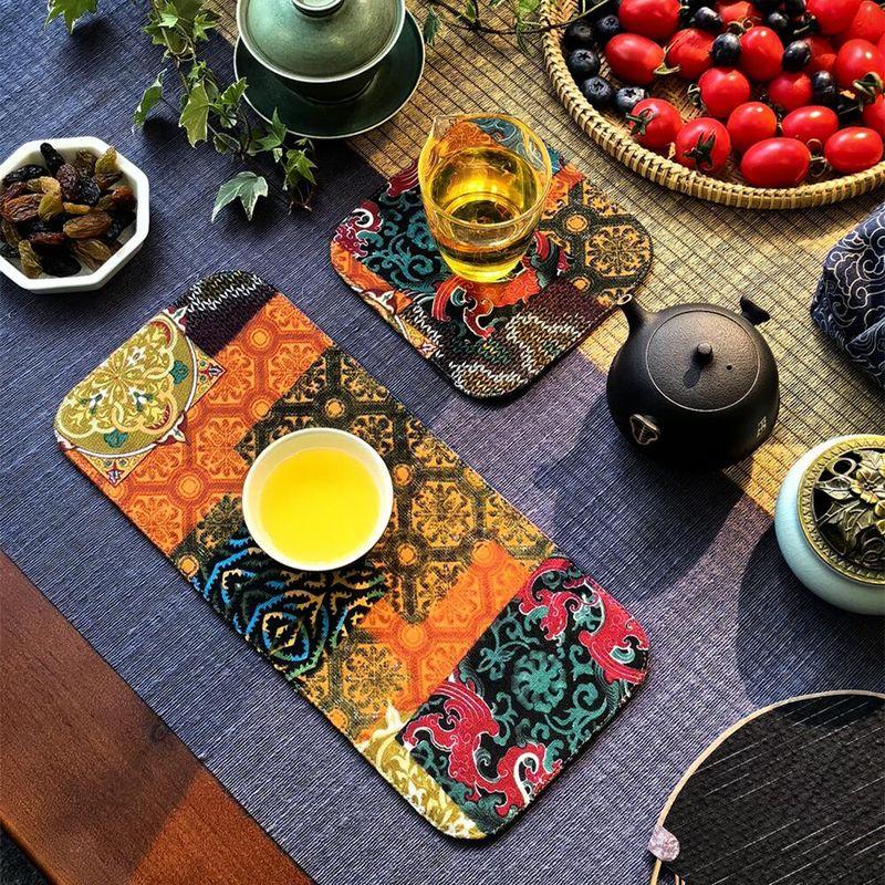 

Introduction Cotton and Linen Thickened Print Tea Mat Fabric Table Runner Absorbent Tea Cloth Tea Cup Mat Zen Chinese Style Retro Ethnic Style Retro floral 15*15cm one