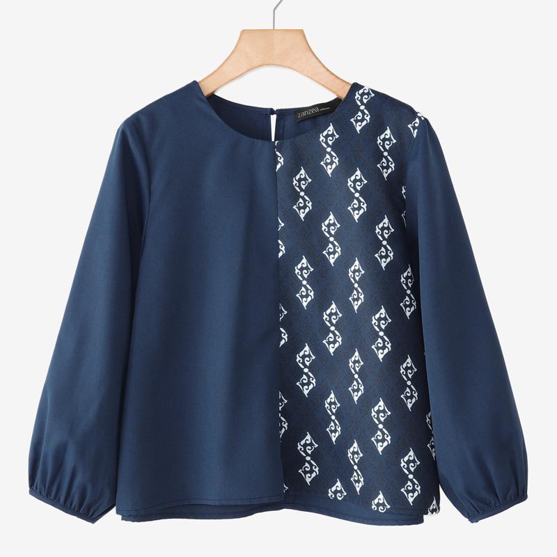 

ZANZEA Женская блузка с принтом, пэчворк, свободная, повседневная, с круглым вырезом, длинным рукавом 5XL темно-синий