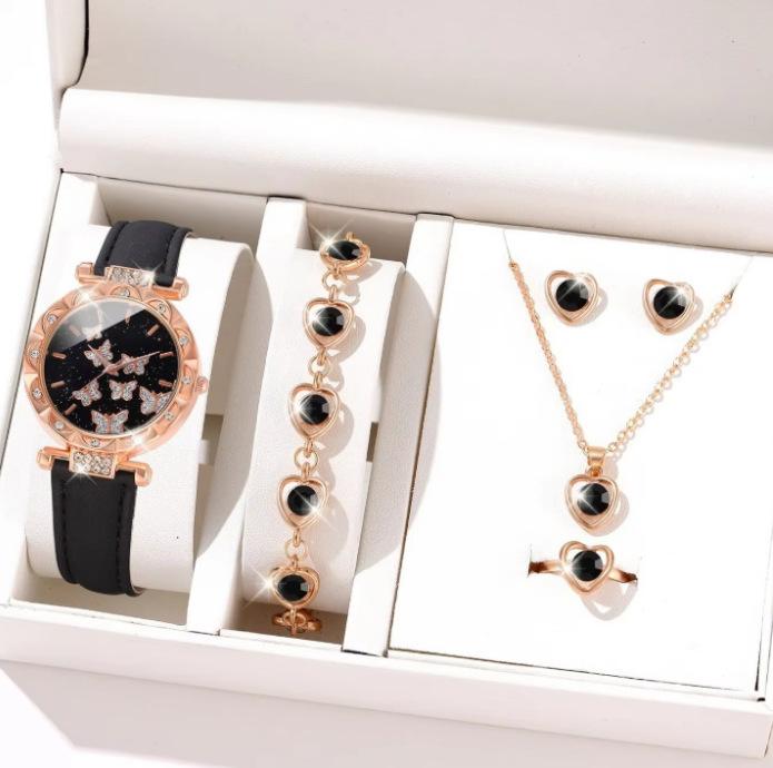 New Popular Women'S Bracelet Watch Fashionable And Simple Butterfly Five-Piece Watch Set Watch