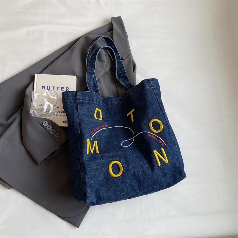 

Холщовая сумка женская большой вместимости новая зимняя повседневная простая наплечная сумка тканевая сумка для занятий сумка-тоут для поездок на работу темно-синий