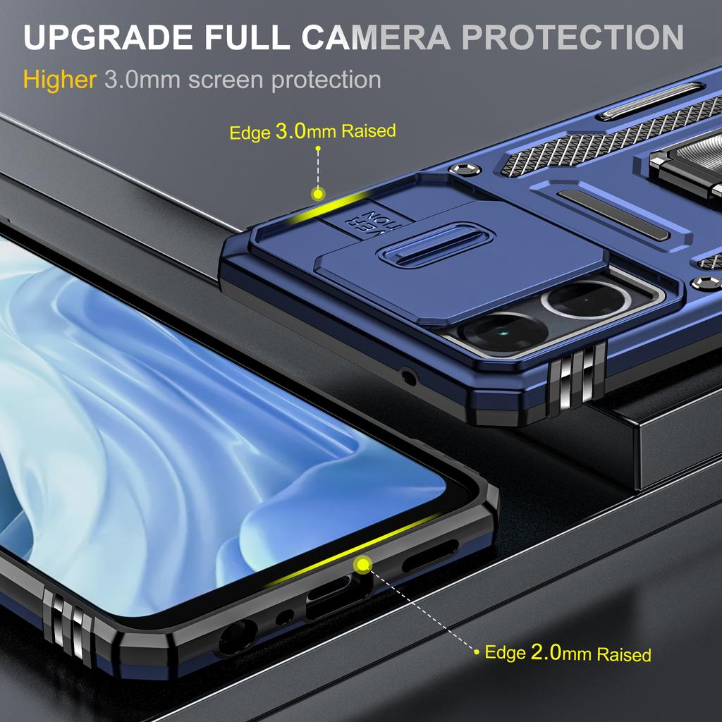 For Oppo Reno7 4G Armor Series Drop-proof PC+TPU Cover Kickstand Phone Case with Slide Lens Lid