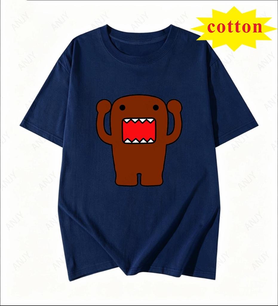 Japanese Retro Domo Tamajun Cartoon Print Short Sleeve Tshirt Unisex Loose Round Neck Pure Cotton Casual Versatile Top