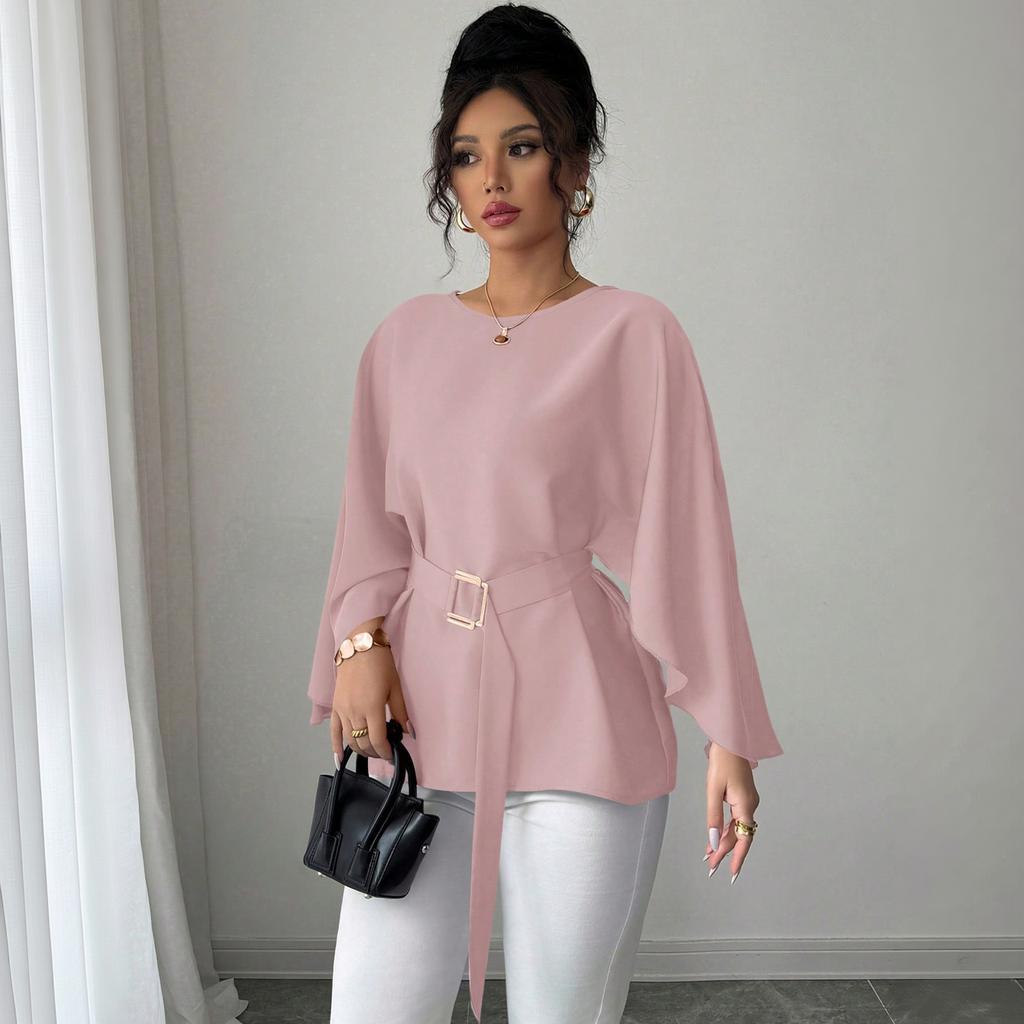 Damen Langarm Vintage Rüschenärmel Hals Bluse