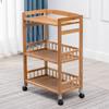 3-Tier 80cm Height Bamboo Kitchen Serving Cart with Wheels - Rustic Wood Color Rolling Utility Cart for Dining Room, Living Room