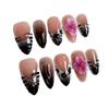 3D Floral Embossed Press-On Nails Sweet French Style Almond Shape Gel-Like Transparent Nail Tips Women