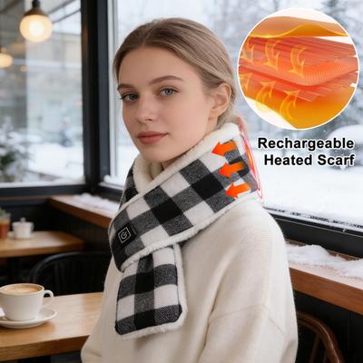 Heated Scarf with 3 Temperature Levels Plaid Print Electric Heated Neck Warmer Winter Portable Neck Heating Pad