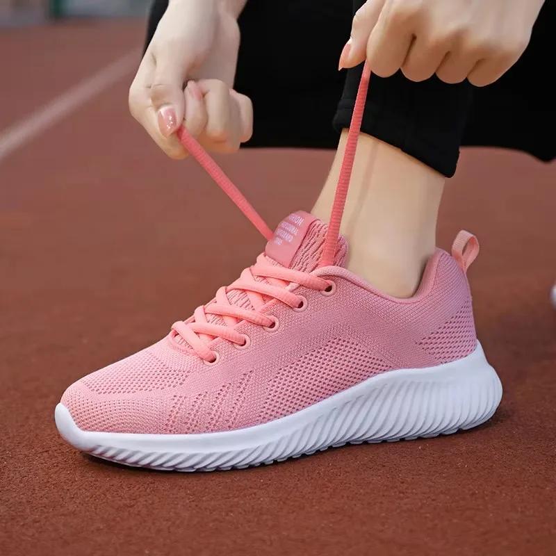 Luxury Women's Design Mesh Shoes Breathable Knitted Upper Comfortable Non Slip Sole All-weather Gym Jogging Training Sneakers