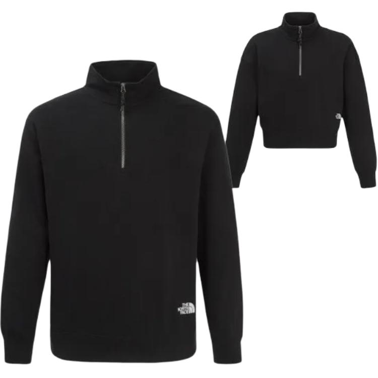 The North Face Solid Color Half-Zip Stand Collar Long Sleeve Sweatshirt Unisex Sweatshirt Black NM5MR01B