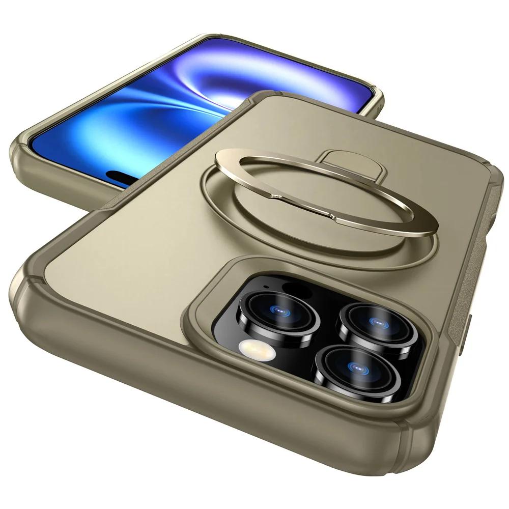 Wireless Charger Magnetic Protective Ring Holder Phone Case for IPhone 16E 16 15 13 12 Pro Max 14 Plus 11 XR Kickstand Cover