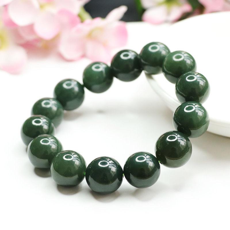 

Taiwan Green Jade Bracelet - Natural Tower Green Round Bead Jewelry 8mm