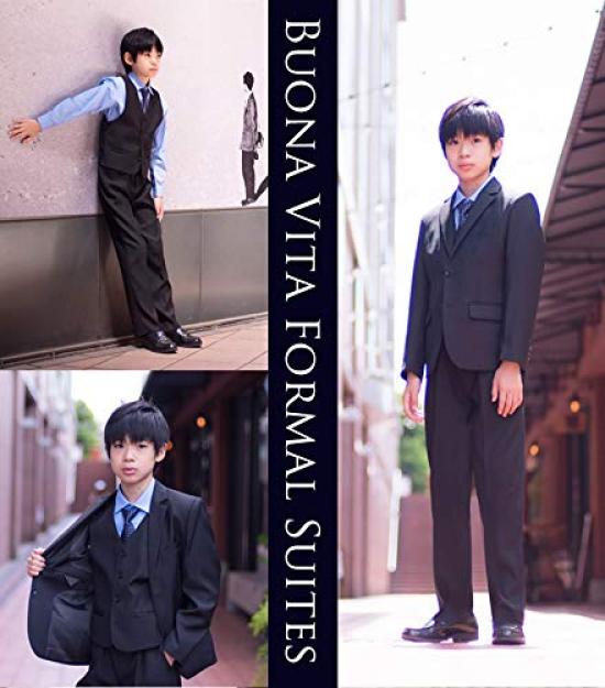 Boys Suit Set Black Graduation Ceremony Entrance Ceremony Wedding Kids Plain Black 145 150 155 160 Formal [Bona Vita] 5-piece Shichi-Go-San (160)