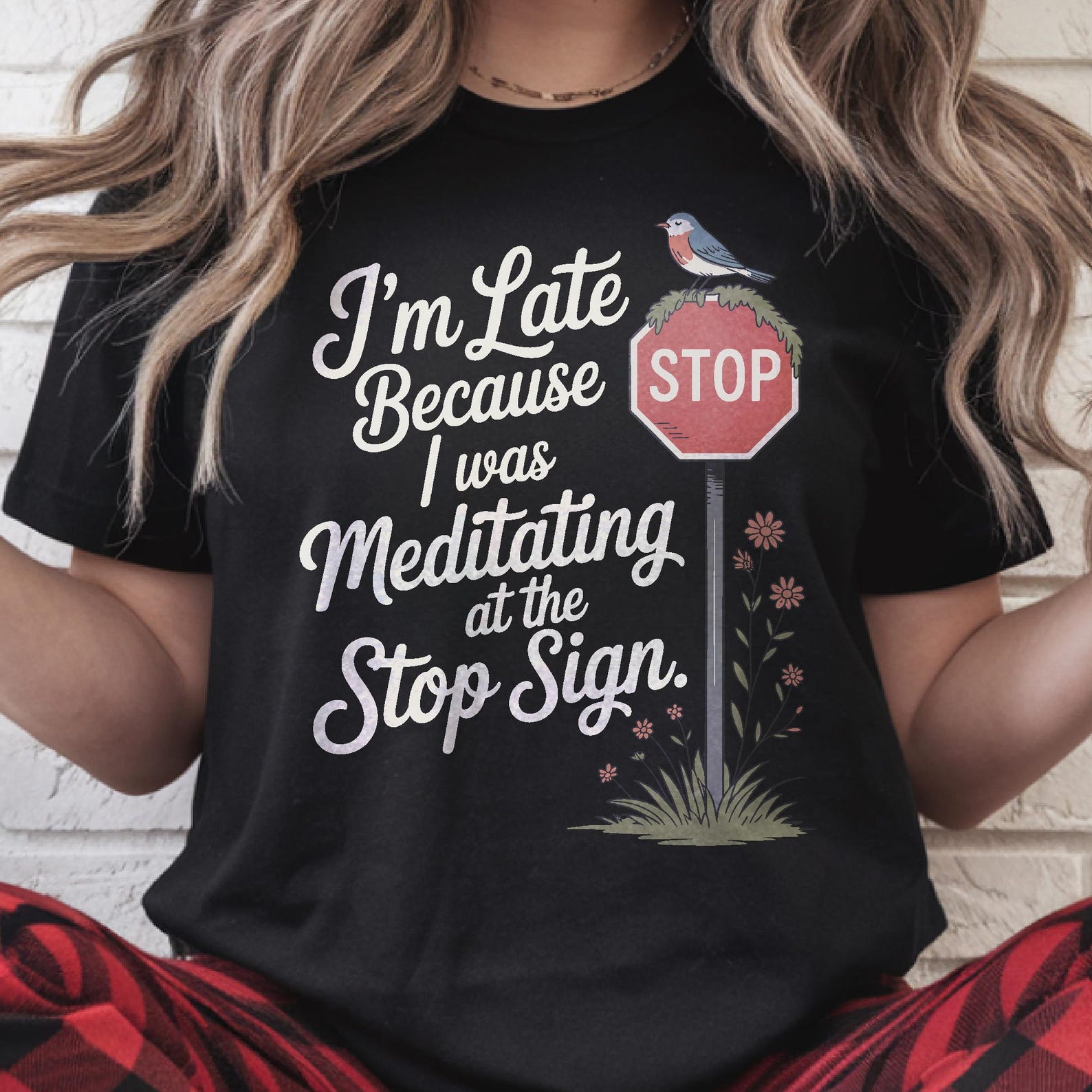Meditating at the Stop Sign T-Shirt Funny Late Gift Sarcastic Wellness Tee Spiritual Humor Cute Cottagecore Yoga Mindful Shirt 4XL