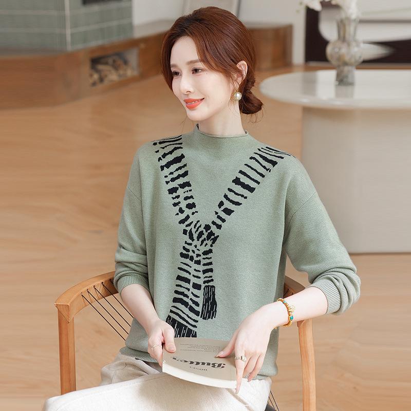 2025 New Autumn Women's High-Neck Knit Sweater for Middle-Aged Fashion