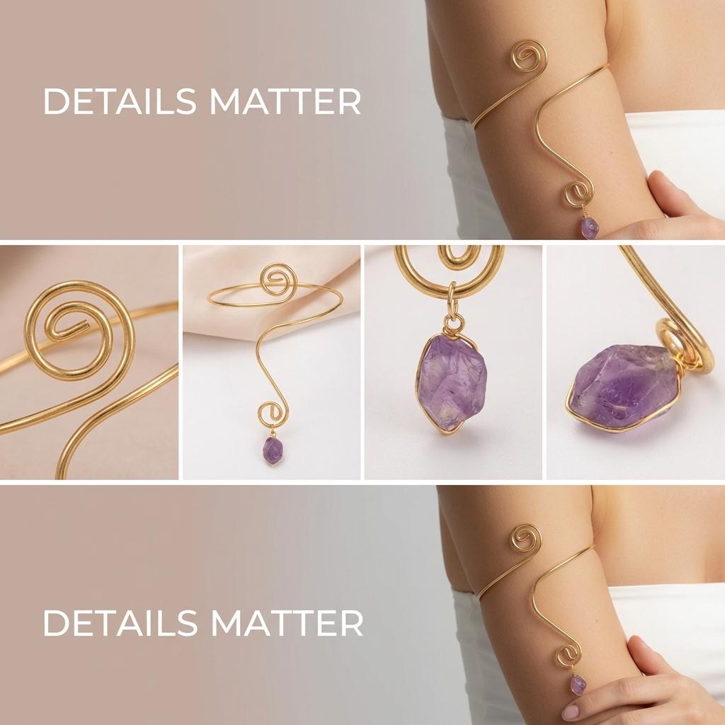Creative Geometric Line Spiral Heart Arm Cuff Bracelets for Women Water Drop Stone Pendant Open Armlet Aesthetic Jewelry