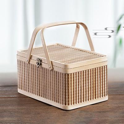 Chinese Style Bamboo Basket Natural Picnic Basket Bread Storage Basket  Camping