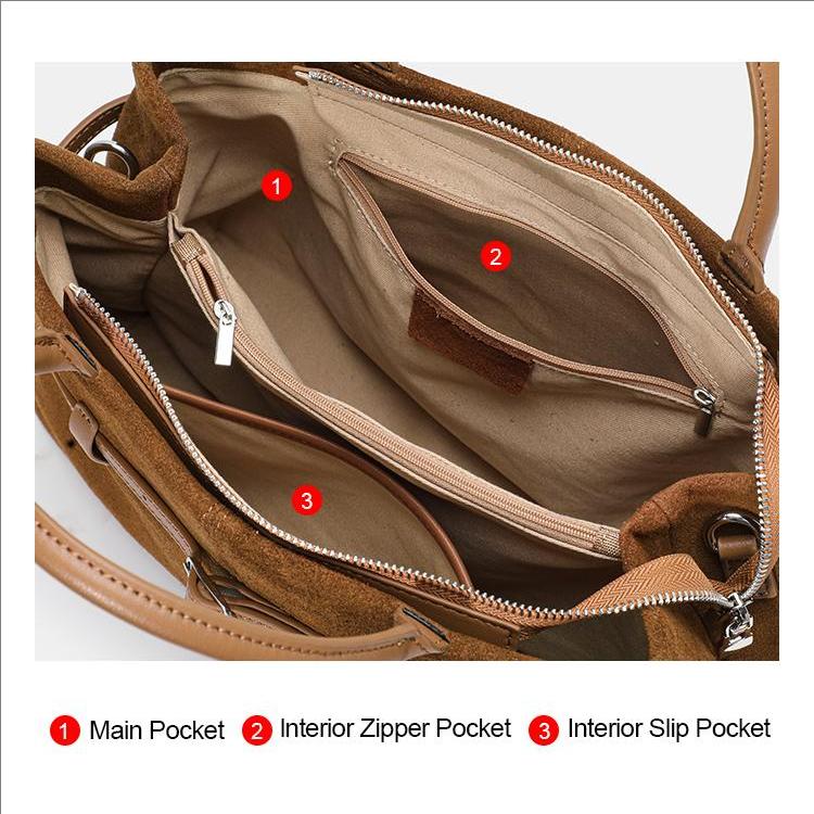 Borsa a Mano AIDRANI Originale in Pelle a Due Strati per Donna – Borsa Tote Classica in Pelle Scamosciata Marrone con Manico Superiore, Borsa alla Moda Elegante e Resistente