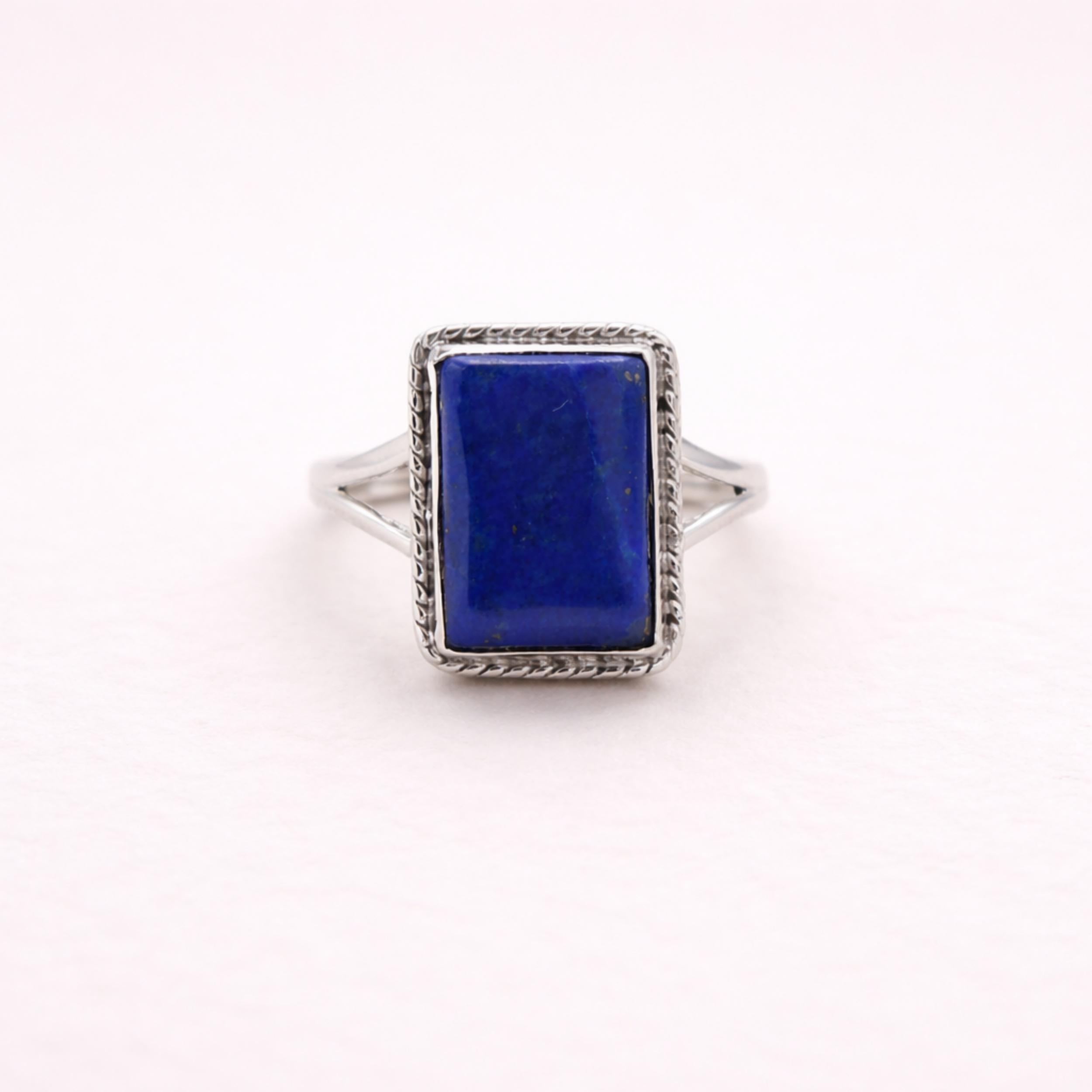 

Lapis Lazuli Rectangle Ring in 925 Sterling Silver, Dainty Blue Gemstone Ring for Women, Boho Minimalist Handmade Jewelry 4 серебряный