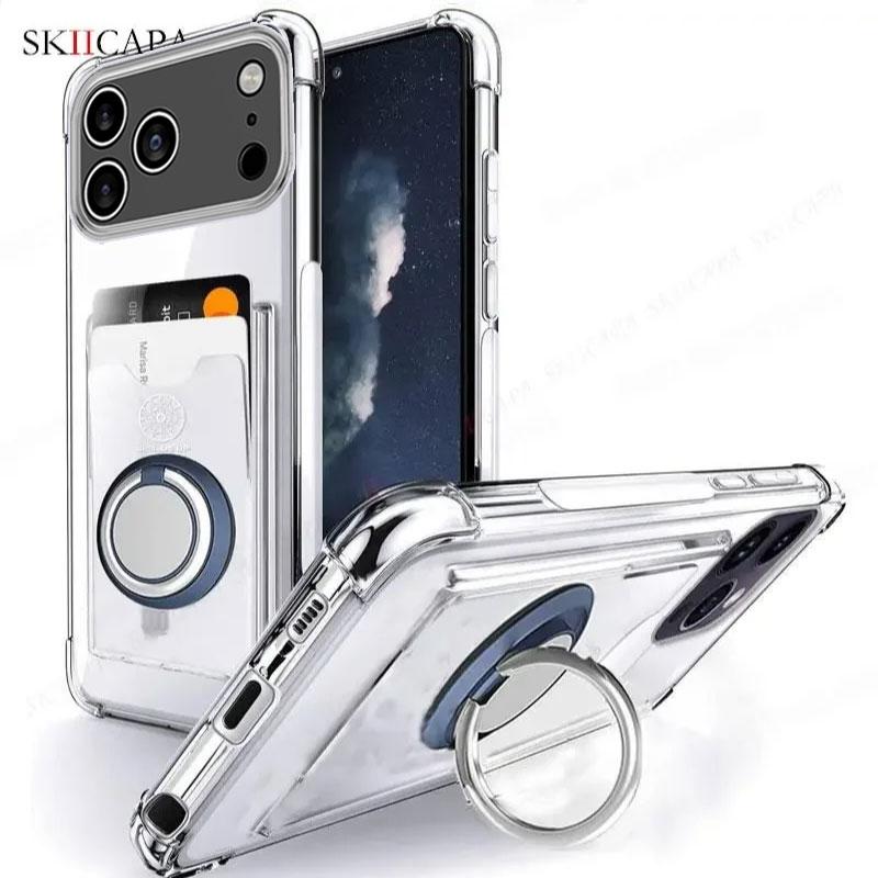 Card Slot Clear Phone Case for iPhone 17 Pro Max 17 Air Ring Holder Shockproof Soft Silicone Back Cover Stand Funda for iPhone 17Pro