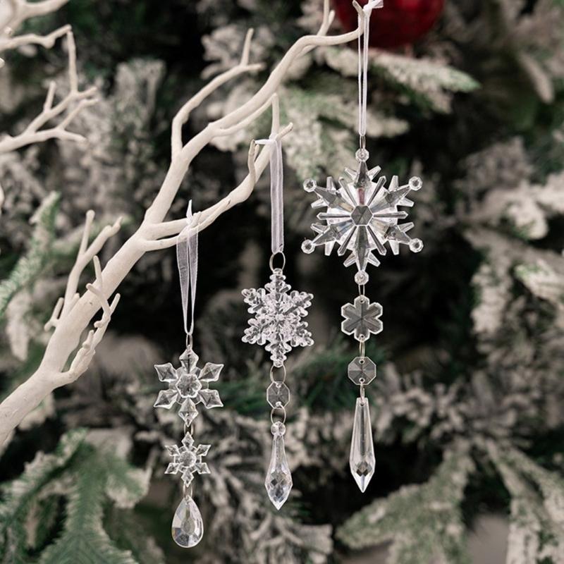 Pack of 6 Christmas Tree Hangings Snowflakes Charm Ornament Acrylic Indoor Outdoor Decoration Festival Accessories
