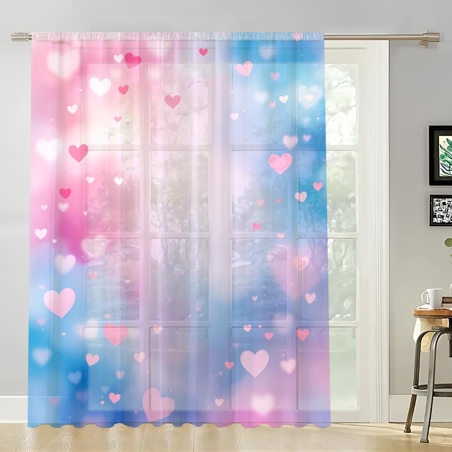 

1PCS pink and blue gradient heart-shaped gauze curtain romantic style perfect for Valentine s Day bedroom and living room 100*130 HOOK 1pcs