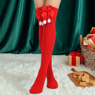 1 çift Kadın Çizgili Baskı Diz Üzerinde Çorap Düz Renk Ilmek Dekor Uyluk Yüksek Çorap Yüksek Elastik Noel Çorap