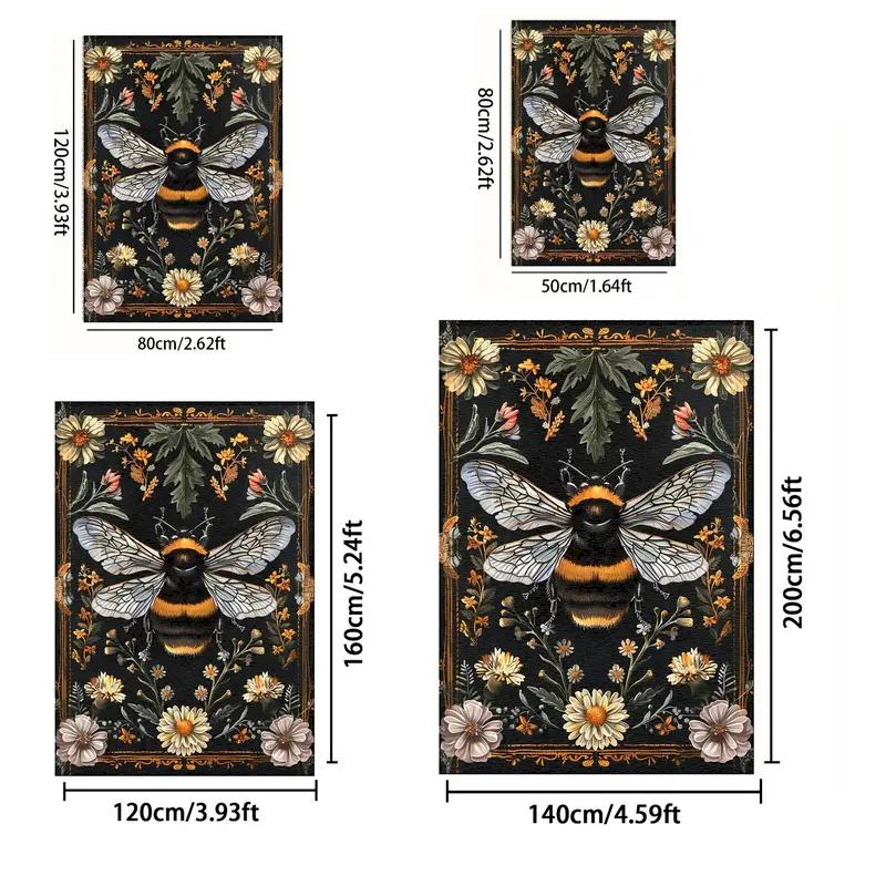 Retro Bee Printed Carpet Plant Printed Anti Slip Indoor Floor Mat Living Room Anti Fading Floor Mat Home Decoration