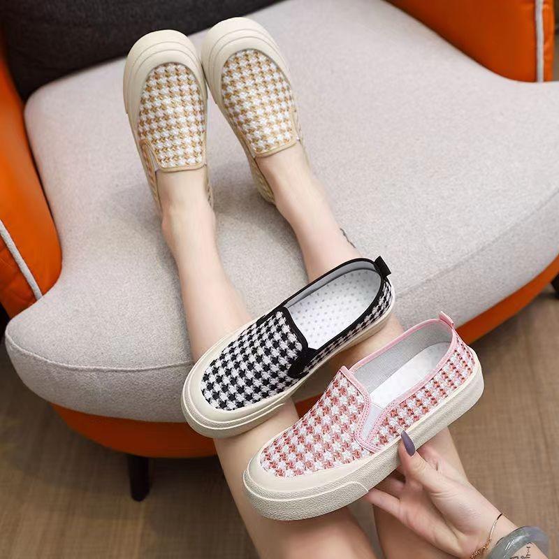 platform canvas shoes, breathable low-top student flats in spring and autumn, one-pedal lazy women's shoes